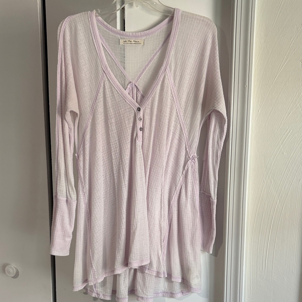 Free People We The Free Oversized Citrine Textured Thermal Long Sleeve Top